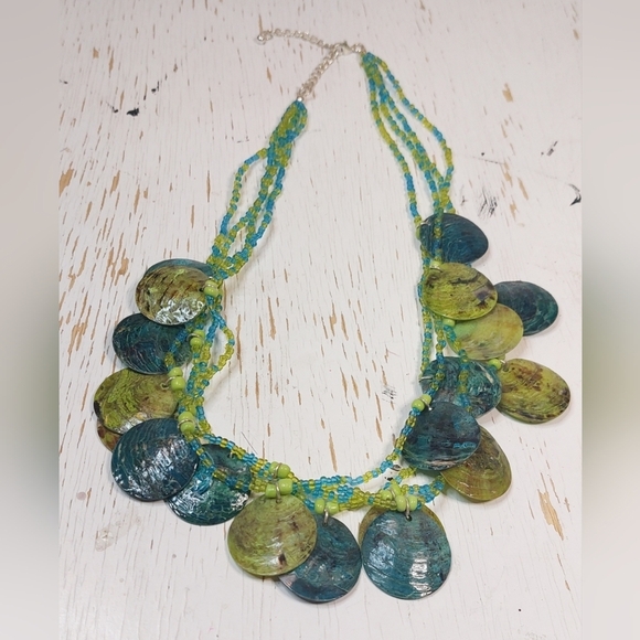 Multistrand Necklace Seed Beads and Shell Beads Boho Beaded Jewelry Cottage - Picture 5 of 6